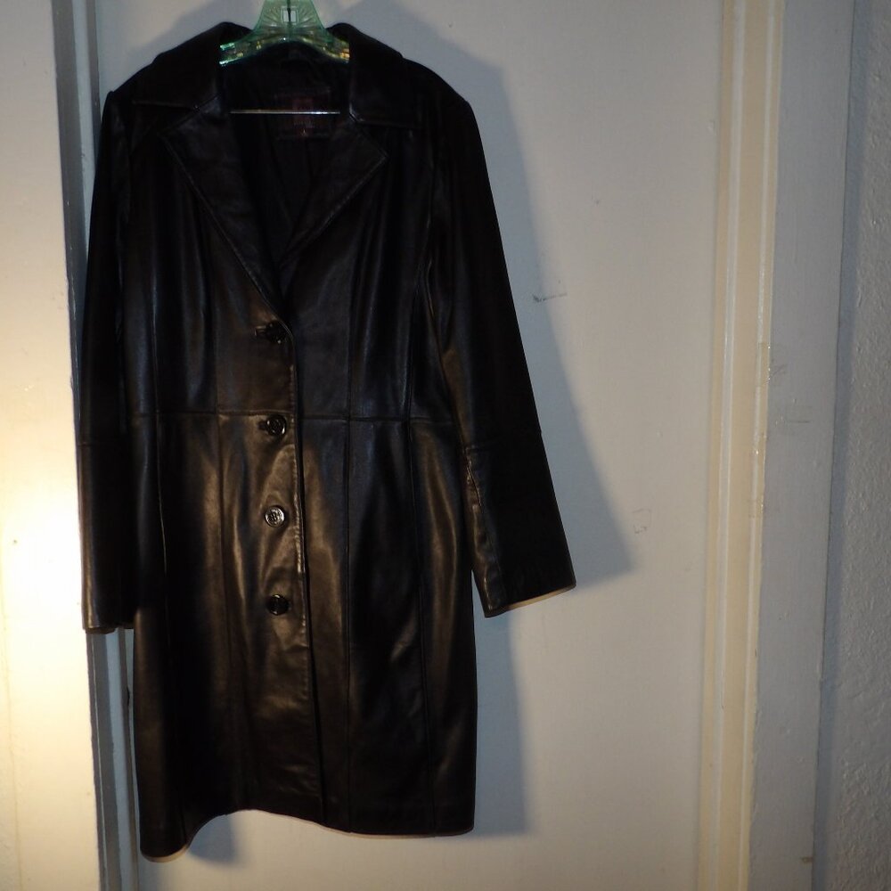 Anne Klein Supple 100% Leather Trench Coat Sz L - Picture 1 of 5